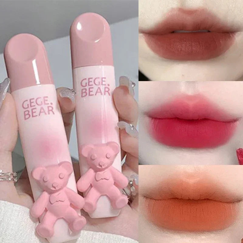 Cute Bear Matte Velvet Liquid Lip Gloss – Waterproof & Long-Lasting