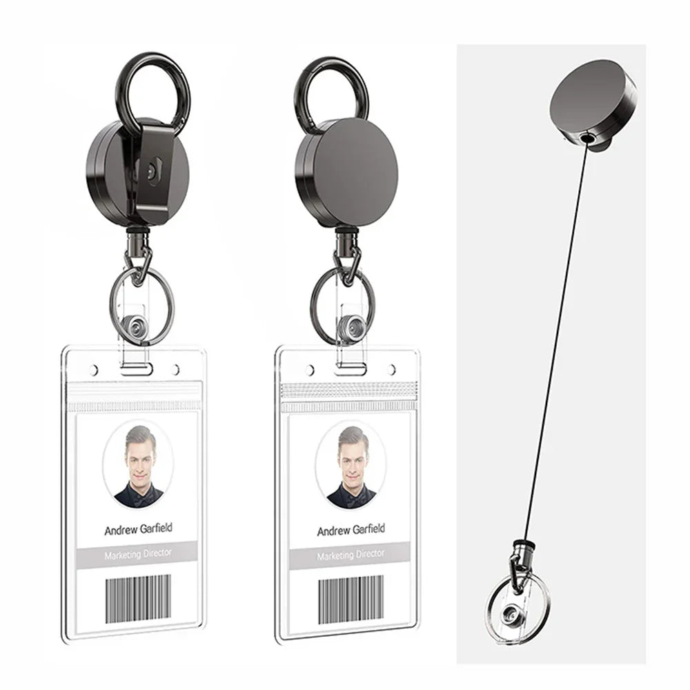Retractable Metal Wire Keychain Pull Badge Reel ID Lanyard Name Tag Card Badge Holder Reels Recoil Chain Clips Outdoor Key Ring Peaceful Pleasures Health and Wellness