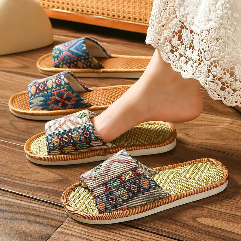 Men's Bamboo Woven Rattan Indoor Slippers | Cooling Summer Slides