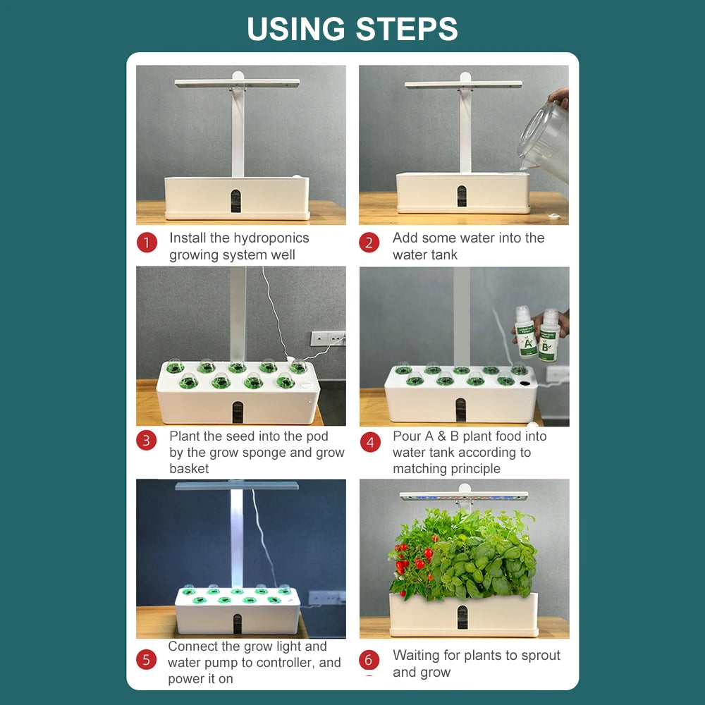9-Pod Indoor Hydroponics Growing System | 15W LED Grow Light Kit