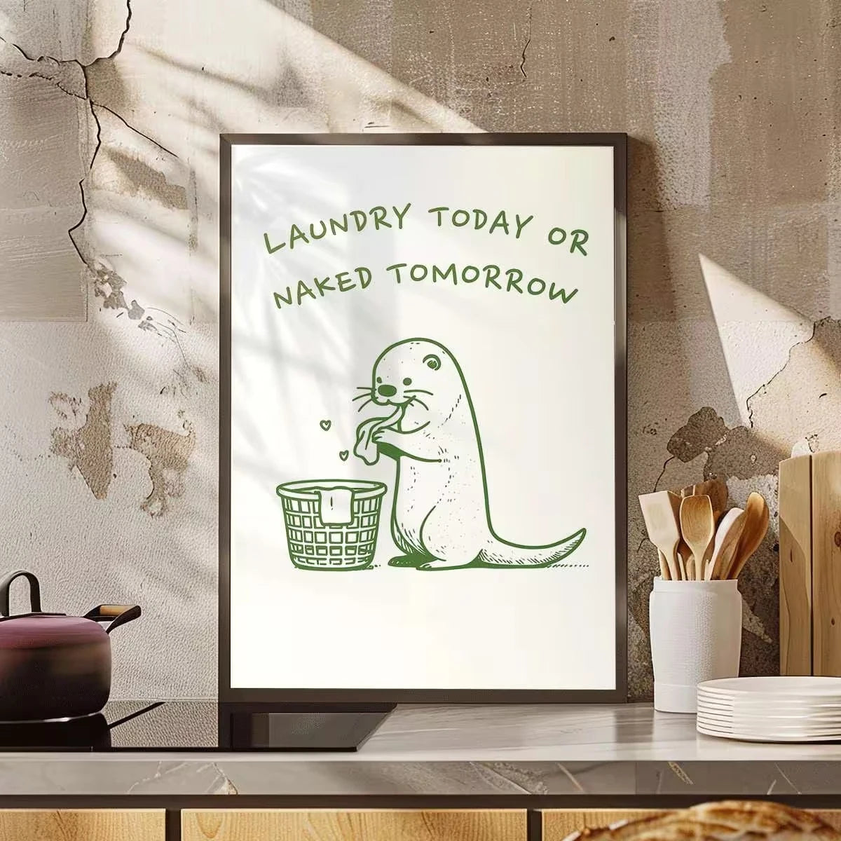 Moder Funny Otter Laundry Today Or Naked Tomorrow Wall Art Print Canvas Painting Poster Picture For Bathroom Home Decor Peaceful Pleasures Health and Wellness