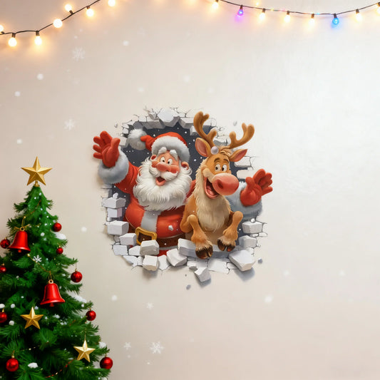 3D Santa & Reindeer Christmas Wall Stickers | Removable PVC Christmas Wall Sticker Oasis Select