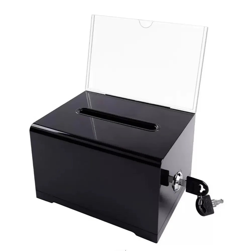 With Lock Acrylic Donation Box Voting Charity Sign Holder Portable Ballot Box Transparent Complaint Box Suggestion Box Peaceful Pleasures Health and Wellness Black