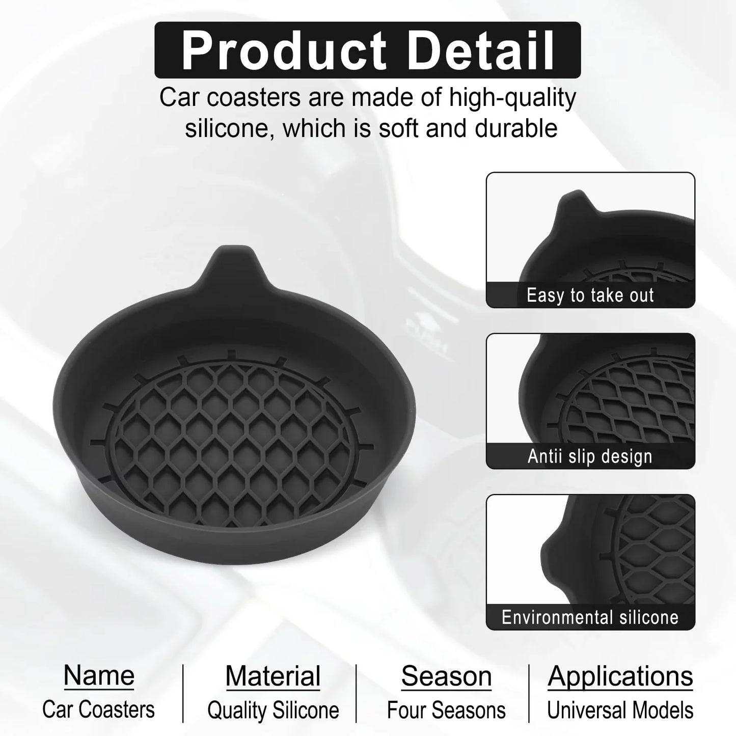 Silicone Car Cup Holder Insert Coasters – Non-Slip Set of 2/4