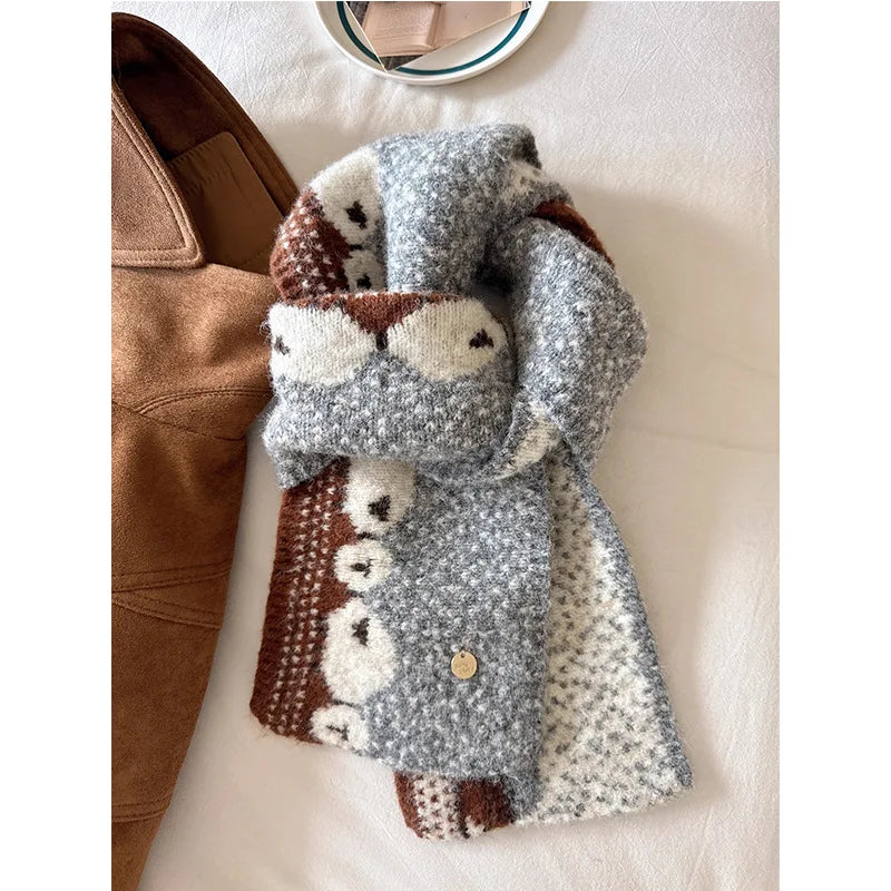 Winter Warm Scarf Women New Korean Cute Sheep Design Fashion Knitted Scarf Couple Thick Coldproof Windproof Scarf Daily Outfit Peaceful Pleasures Health and Wellness GRAY