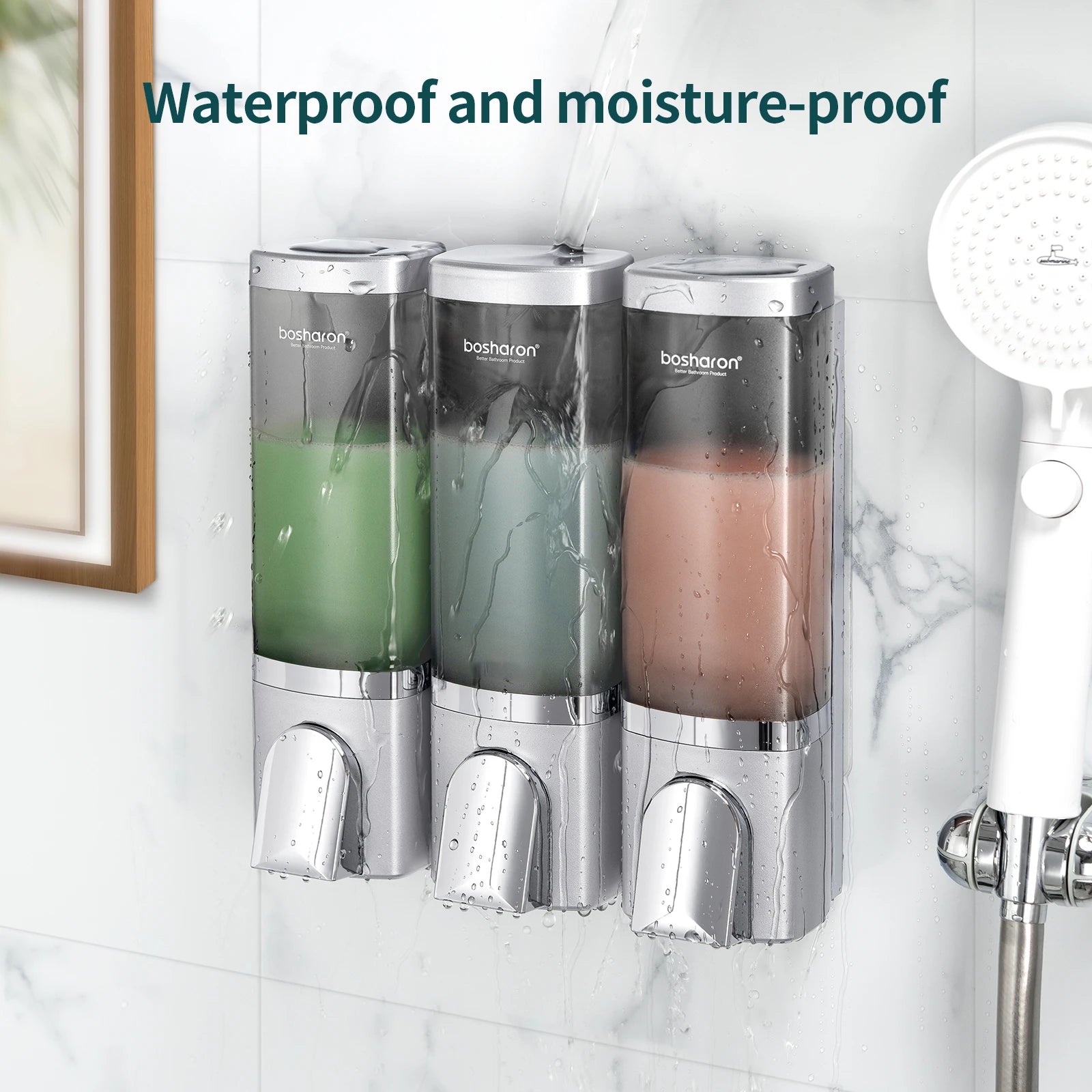 Wall Mounted Shower Soap Dispenser, Shampoo and Conditioner, 3 Chamber No Drill Peaceful Pleasures Health and Wellness