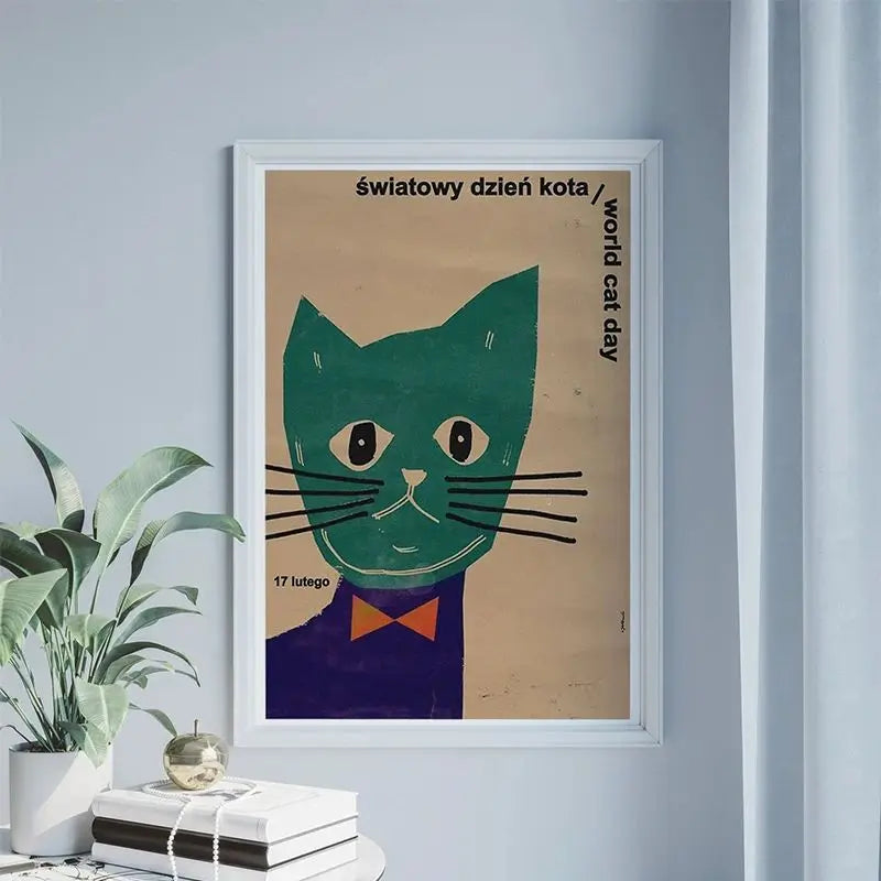 Original Polish Funny Abstract Animal Retro Poster Canvas Printing World Cat Day Dog Storks Wall Art Club Room Home Bar Decor Peaceful Pleasures Health and Wellness
