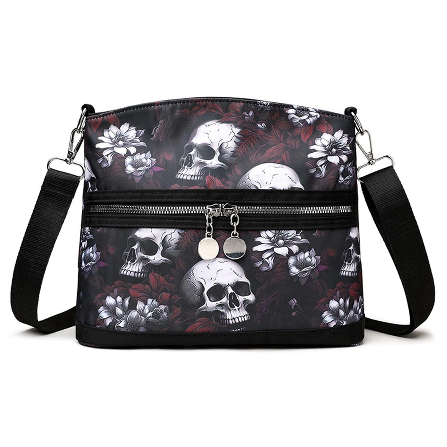 Skull Graphic Crossbody Purse for Women Commuter Multi Pocket Everyday Crossbody Bag Stylish Spacious Shoulder Ladies Purse Peaceful Pleasures Health and Wellness Red