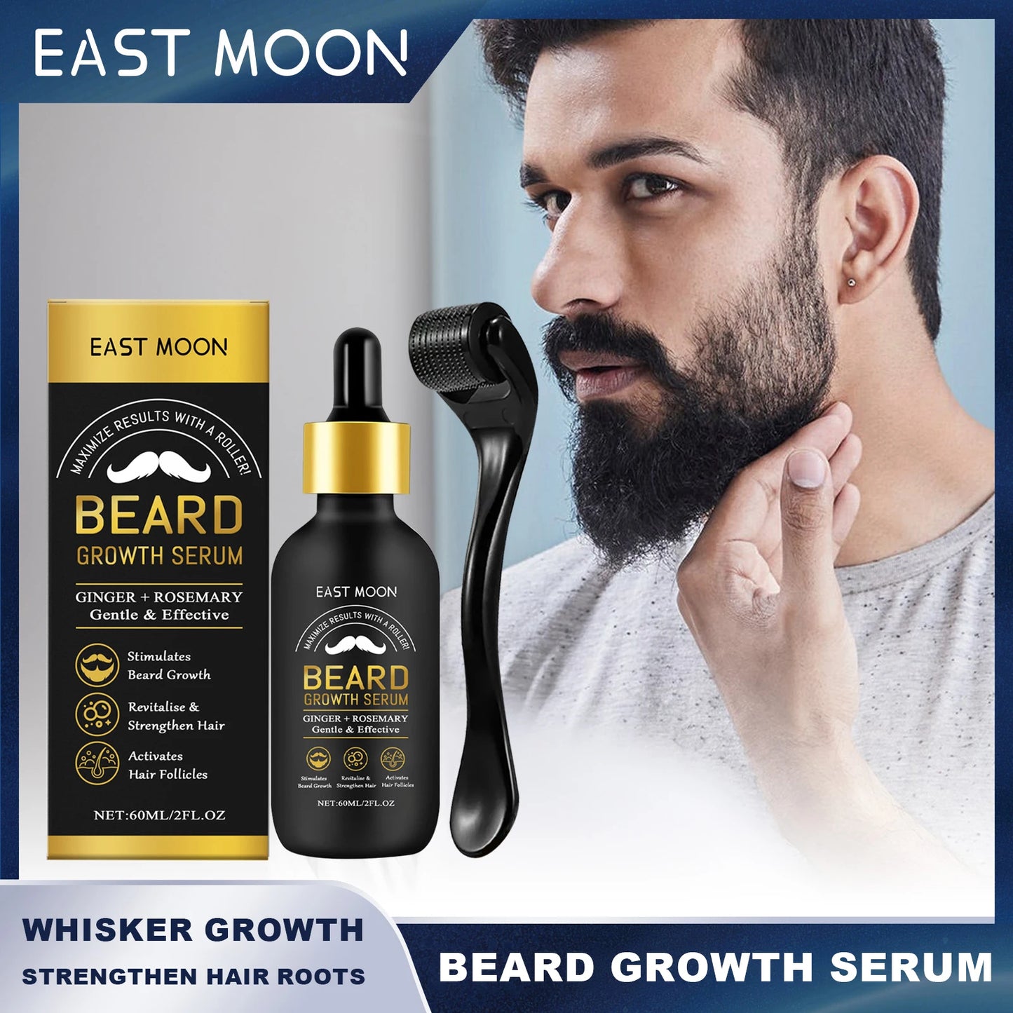 East Moon Beard Growth Serum Set | Thicker, Softer Beard Care