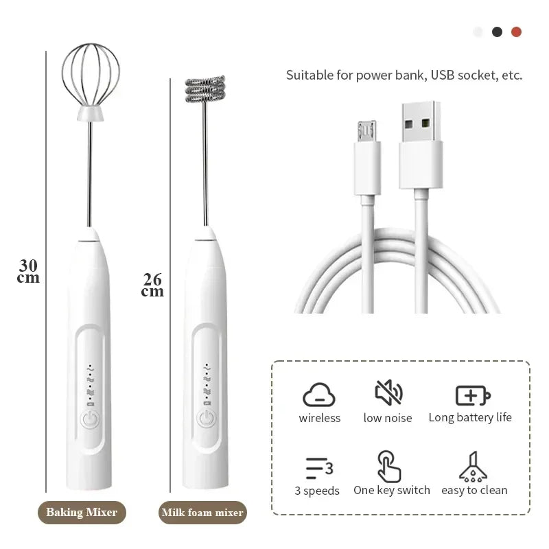 2-in-1 Kitchen Items USB Charging Electric Egg Beater Mini Blender Kitchens Accessories Mixer Household Gadgets Double Head Bar Peaceful Pleasures Health and Wellness