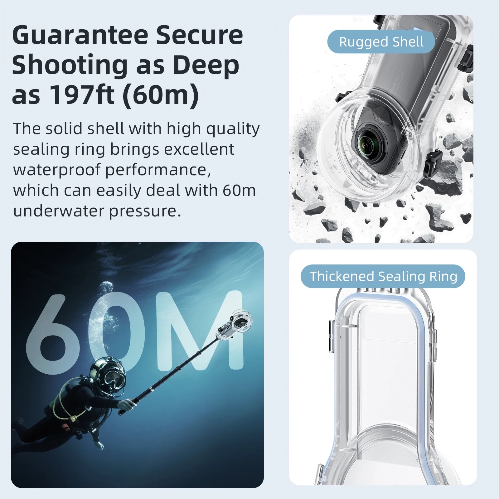 60m Deep Waterproof Sturdy Case High Quality Seals Dive Case For Insta360 X5 Quick Release Full Stealth Dive Case Accessories Peaceful Pleasures Health and Wellness