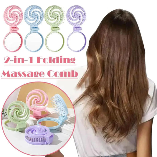 Mini Pocket Mirror Folding Comb Girl Women Portable Round Pocket Small Travel Massage Hair Brush with Mirror Styling Accessories Peaceful Pleasures Health and Wellness