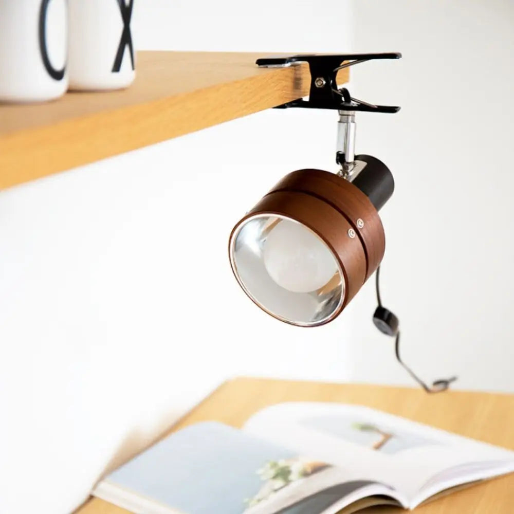 Retro Japanese Solid Wood Swing Arm Clip Wall Lamp 7W LED