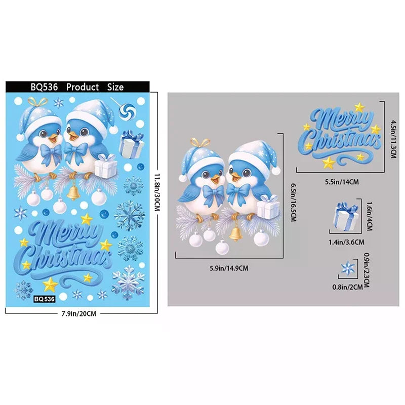 Blue Christmas Window Clings – Santa, Snowflakes & Reindeer Set