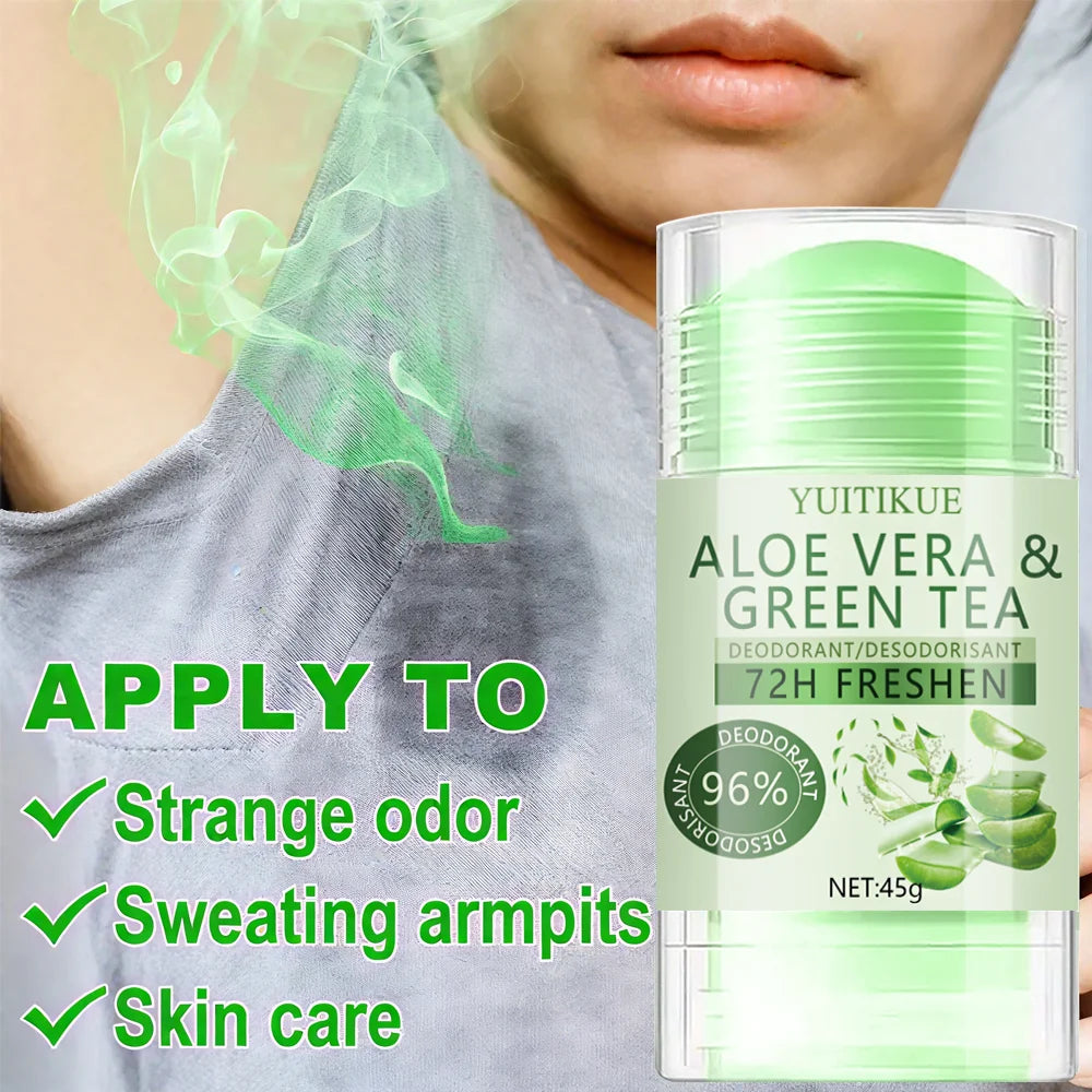 Aloe Vera & Green Tea Deodorant 45g - 72H Freshness, 96% Natural, for Body & Underarms, Stops Odor & Sweat, Skin Care Peaceful Pleasures Health and Wellness
