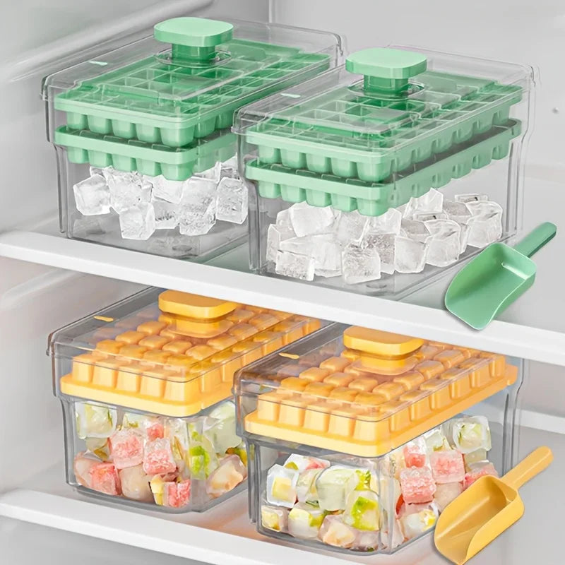 Ice Cube Trays with Lid & Bin – 68 Cubes, Easy Press Release Ice Cube Tray Set Peaceful Pleasures Health and Wellness