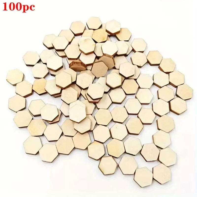 100 Hexagonal Wood Chips – DIY Crafts, Wedding & Party Decor