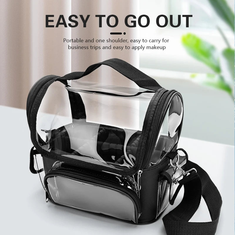 Professional Dividers Makeup Brush Case Makeup Artist Travel Clear Waterproof Cosmetic Organizer Bag with Adjustable Strap Peaceful Pleasures Health and Wellness
