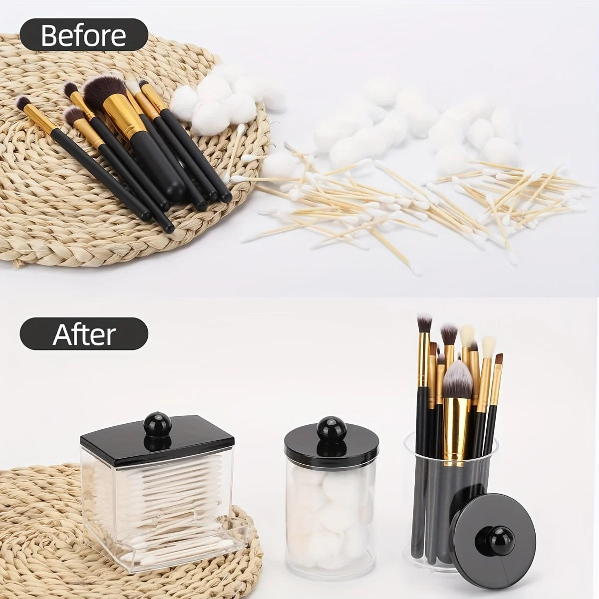 Apothecary Jars with Black Lids – 3 Pack Qtip Holder & Bathroom Storage Containers