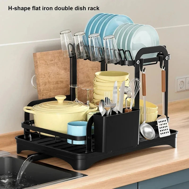 Double-layer Dish Bowl Drainer Storage Rack Small Tableware Plate Cutting Board Organizer Holder Kitchen Accessories Bathroom Peaceful Pleasures Health and Wellness