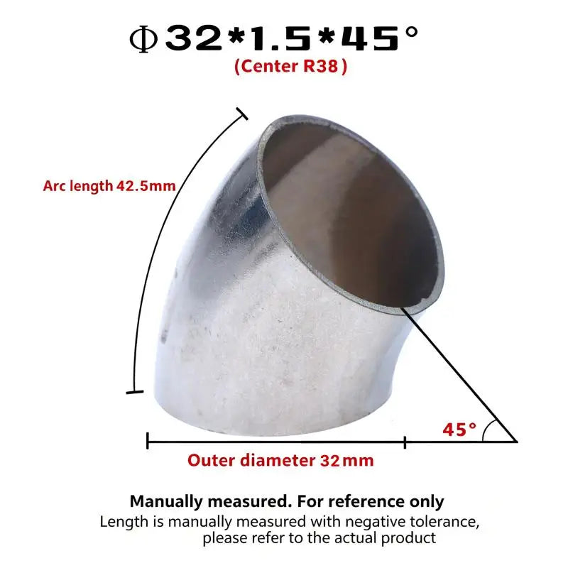 304 SS Sanitary 45° Butt Weld Elbow | Food Grade 16–80mm OD
