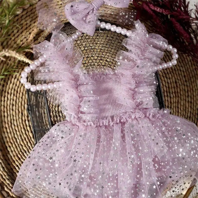 Newborn Tulle Dress Bowknot & Star Charm | Baby Photo Outfit