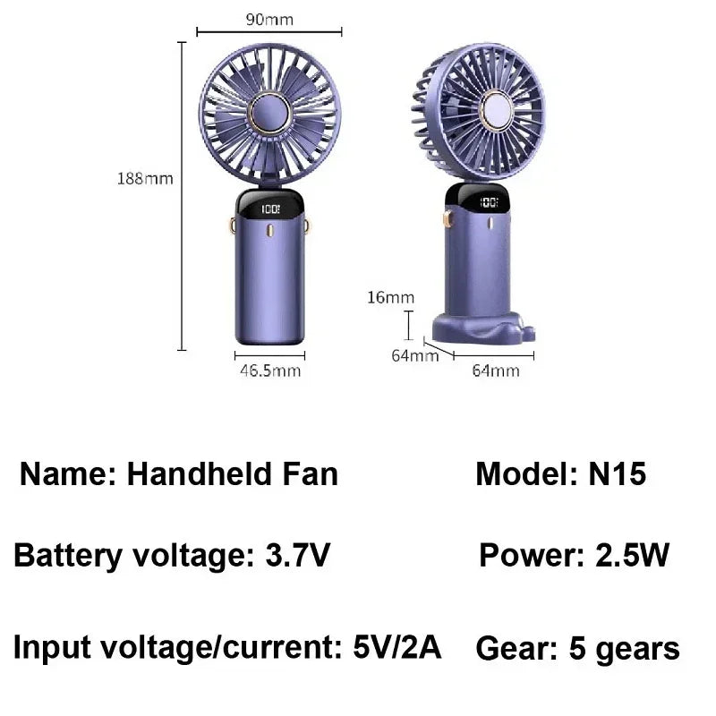 Portable Foldable Neck Fan 3000mAh – 5 Speed & LED Display