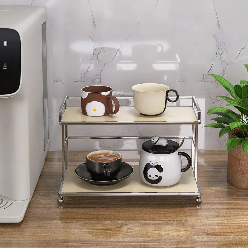Metal Desktop Layered Storage Rack, Double-Layer Desk Storage Rack, Water Cup and Coffee Cup Storage Rack, Bathroom Cosmetics St Peaceful Pleasures Health and Wellness