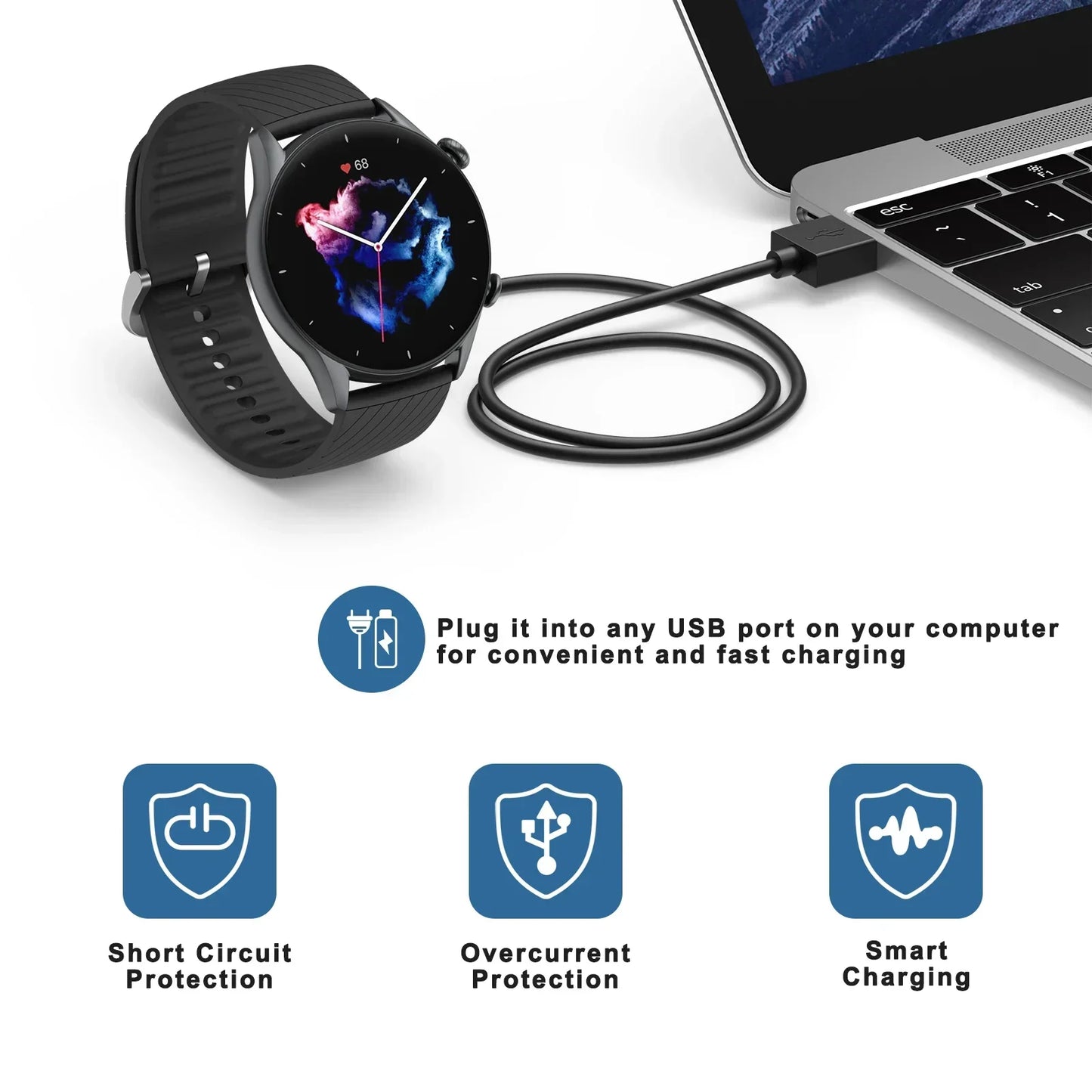 USB Charger For Huami Amazfit GTR 3/GTR 4/GTR 3 Pro Charging Cable For Huami Amazfit GTS 3/GTS 4/T-rex 2 Fast Charger Dock Peaceful Pleasures Health and Wellness
