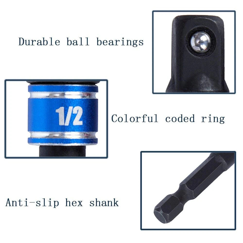 Impact Grade Power Hand Tools Driver Sockets Adapter Extension Set, 3Pcs Hex Shank Drill Nut Driver Bit Set + 105 Degree Right Peaceful Pleasures Health and Wellness