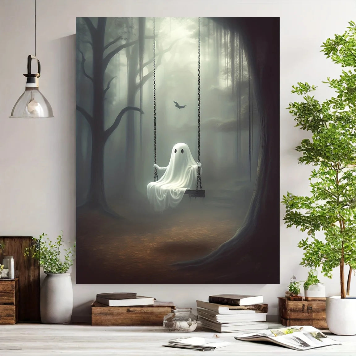 Halloween Ghost Forest Canvas Poster | Cute Wall Art Decor Canvas Wall Art Peaceful Pleasures Health and Wellness ZLH5132 40x50cm No Frame