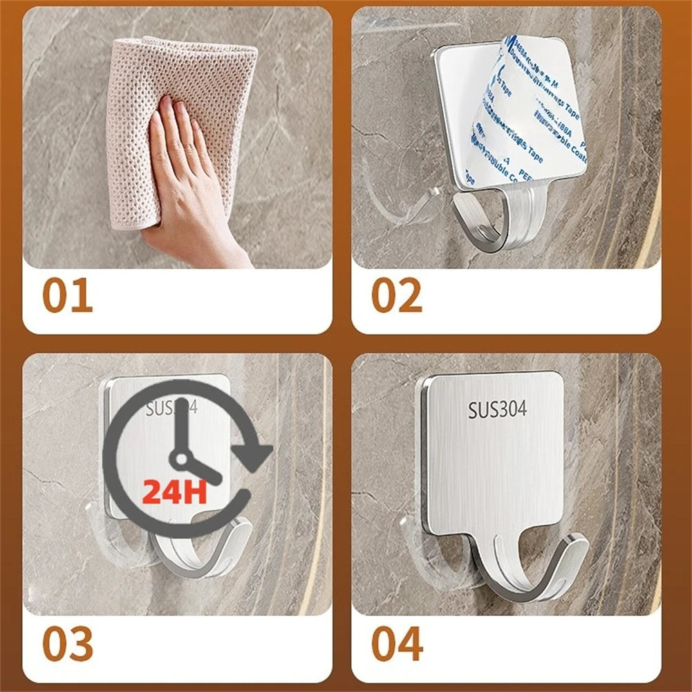 No Drill Towel Hooks Stainless Steel Wall Coat Hangers Keys Clothes