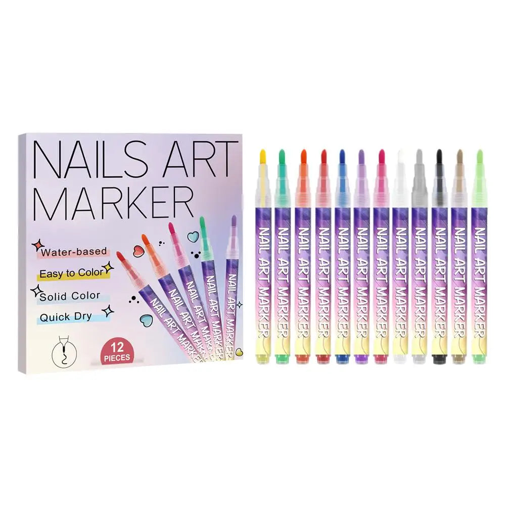 12-Piece Nail Art Graffiti Pen Set – Waterproof Colour Markers