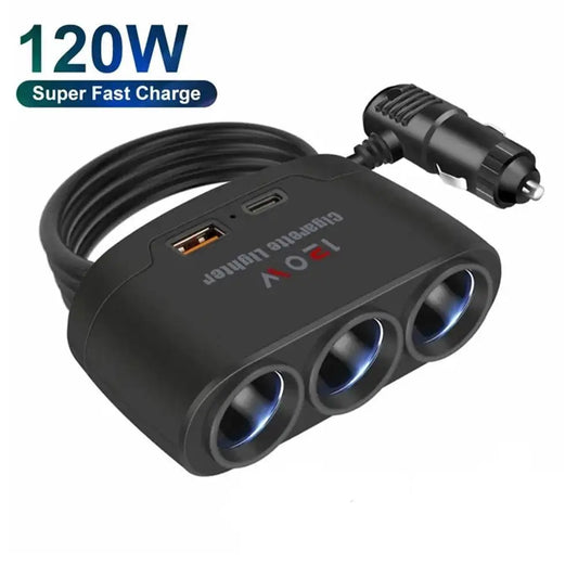 120W Dual USB Socket 3 in 1 Car Cigarette Lighter Splitter 12V 24V Fast Charger Plug Phone Power Adapter For Car DVR GPS Dashcam Peaceful Pleasures Health and Wellness Black