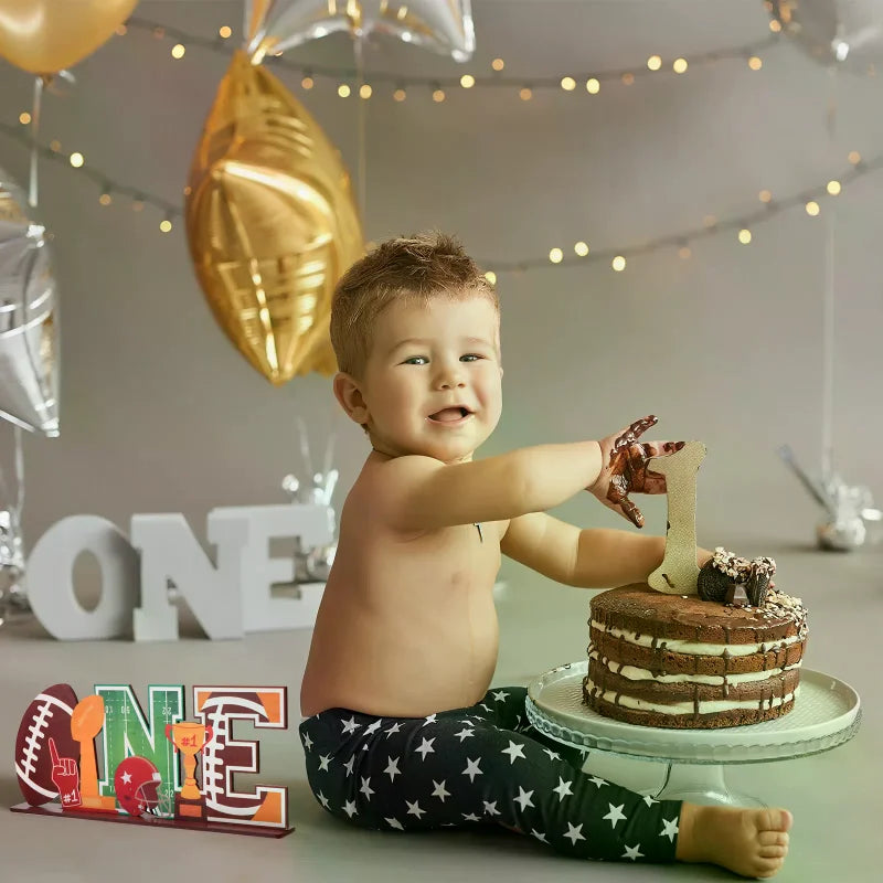 1st Birthday Sports Wooden "ONE" Sign – Football Party Decor