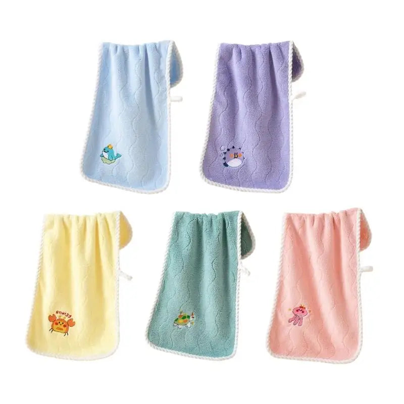 Kids Coral Fleece Washcloth | Animal Embroidery Quick-Dry Towel
