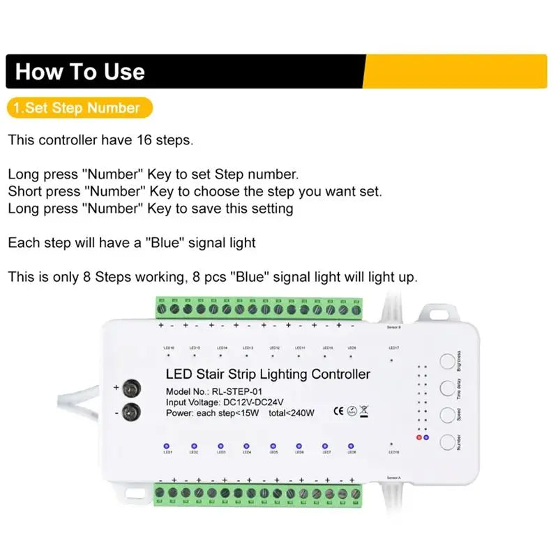 A36T-16 Channels Led Stair Light Staircase Controller 2 PIR For Indoor Flexible LED COB Strip Light Peaceful Pleasures Health and Wellness