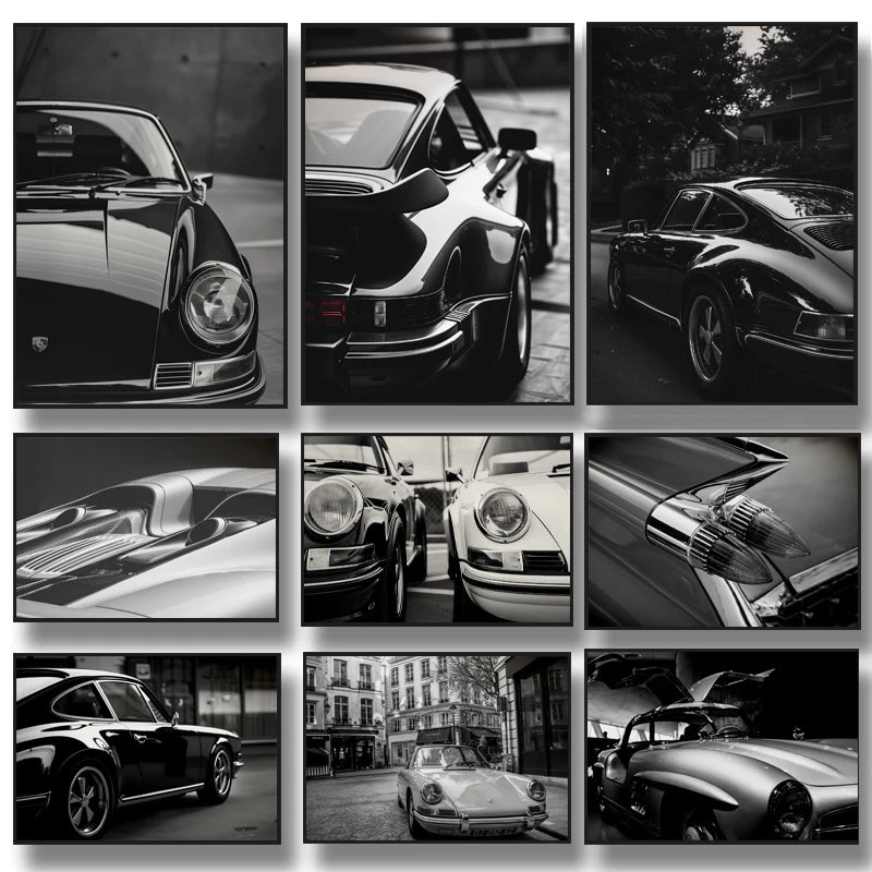 Retro Black & White Car Diamond Painting Kit | Mosaic Wall Art