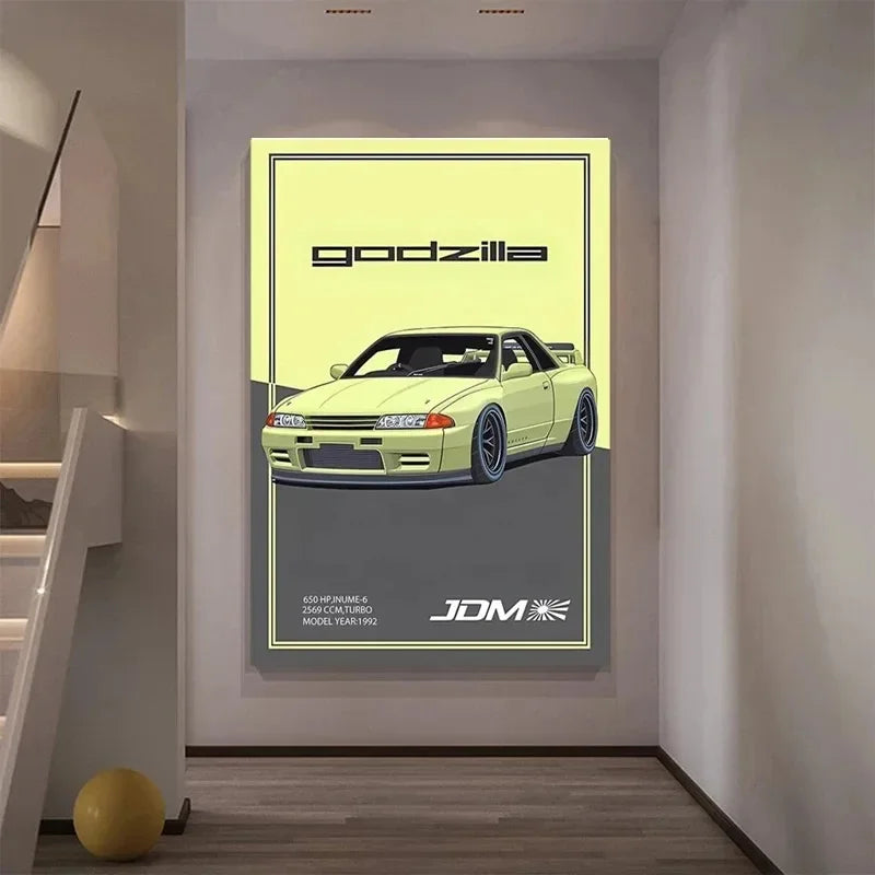 JDM GTR Sports Car Canvas Wall Art Poster | Boys Room Decor