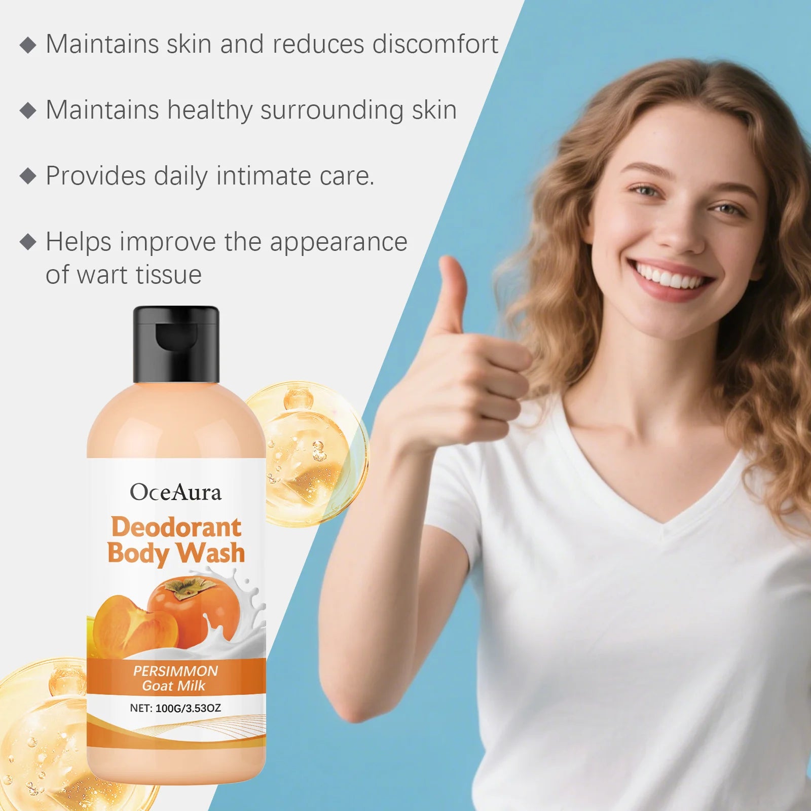 Persimmon Hydrating Body Wash Gentle Cleansing Smoothing Exfoliating Brightening Remove Body Odor Glowing Refreshing Shower Gel Peaceful Pleasures Health and Wellness