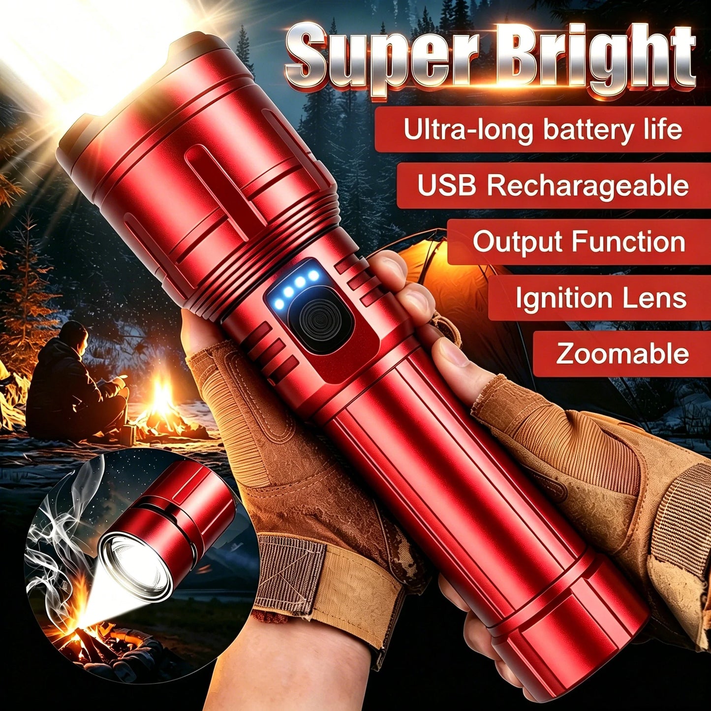 ZHIYU 3-in-1 Rechargeable Flashlight, Lighter & Power Bank 1200LM