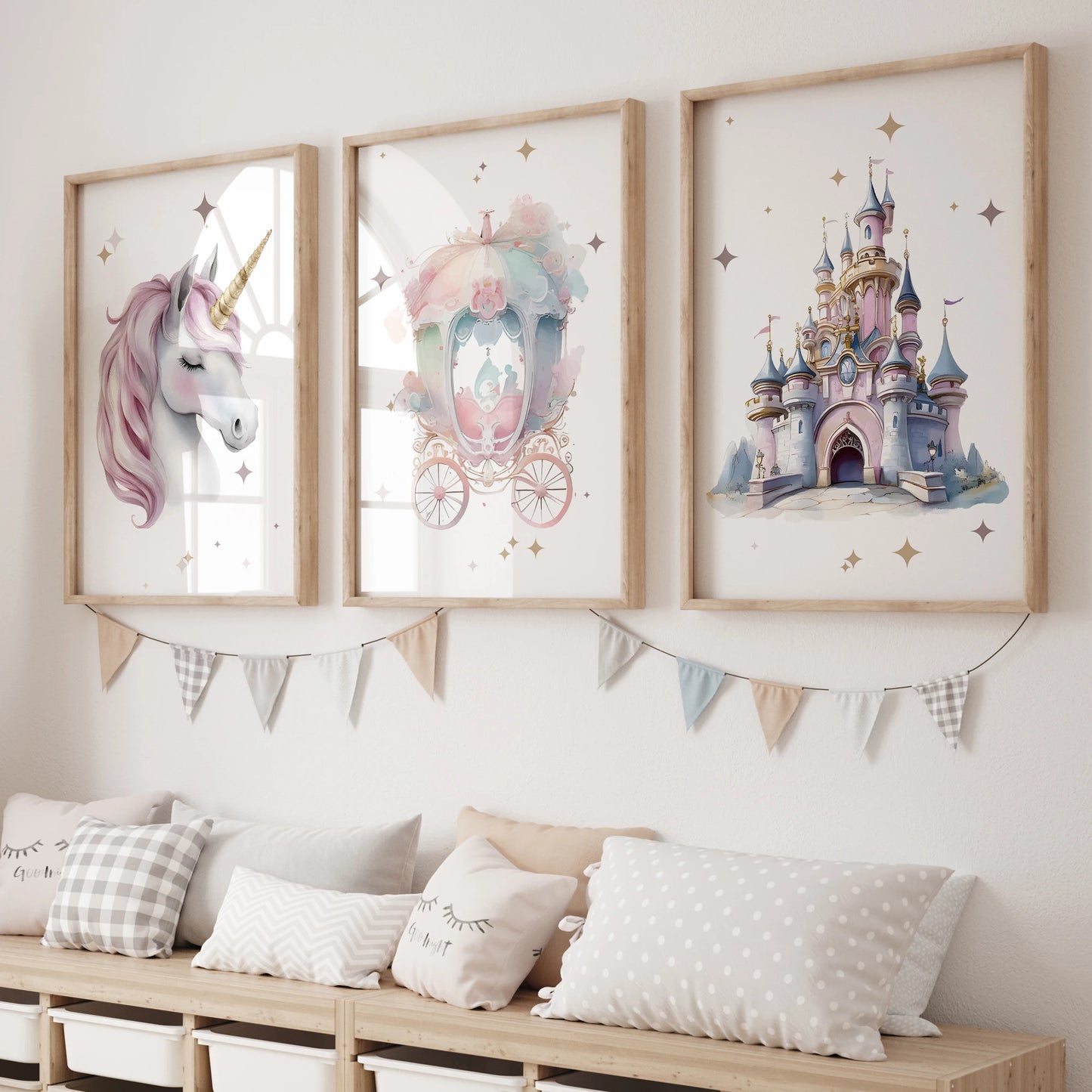 3-Piece Unicorn Castle Canvas Wall Art | Kids Room Decor