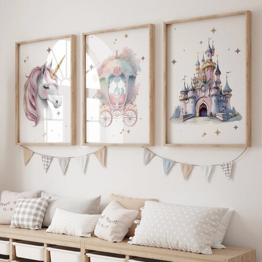 3-Piece Unicorn Castle Canvas Wall Art | Kids Room Decor Canvas Wall Art Set Peaceful Pleasures Health and Wellness GP107-3pcs 30x40cm Unframed