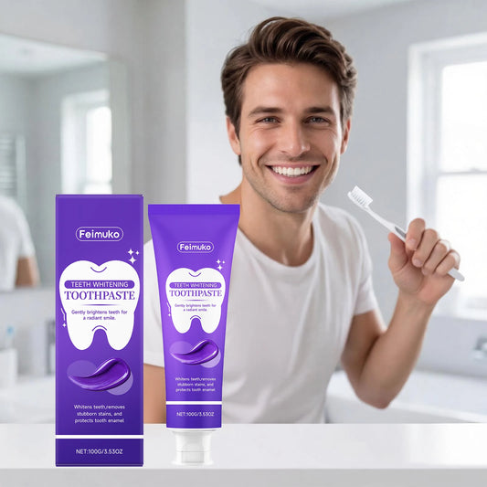 Purple Dental Whitening Toothpaste Improve Yellow Teeth Strengthen Enamel Soothing Gums Reduce Oral Odor Brightening Toothpaste Peaceful Pleasures Health and Wellness