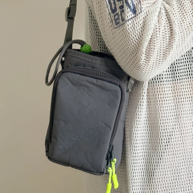 Single shoulder kettle bag, phone bag, waterproof yoga bag, sports outdoor portable bag, drawstring slanted back small bag Peaceful Pleasures Health and Wellness GRAY