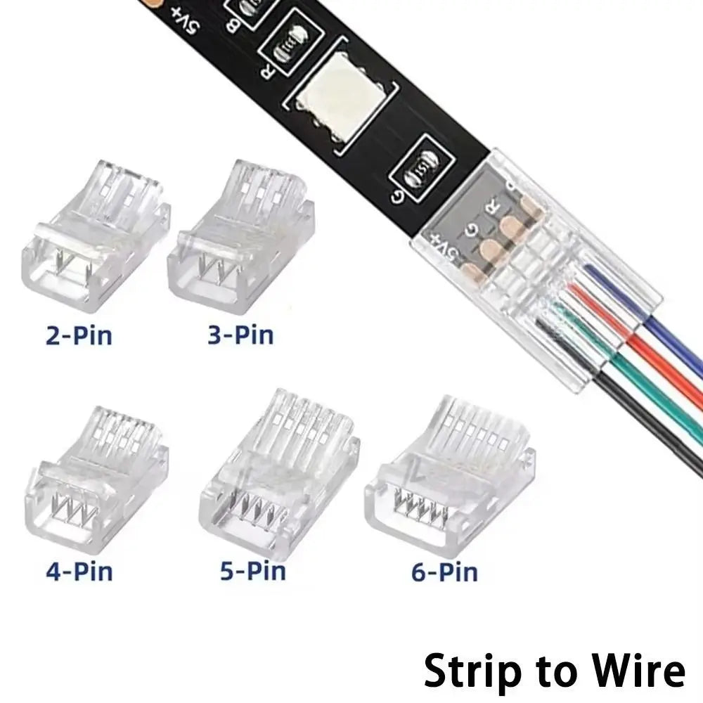 Solderless LED Strip Connectors 2/3/4/5 Pin | 10mm Transparent