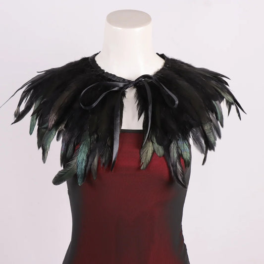 Gothic Black Feather Cape Cloak Natural Feathers Halloween Christmas Peaceful Pleasures Health and Wellness StyleA