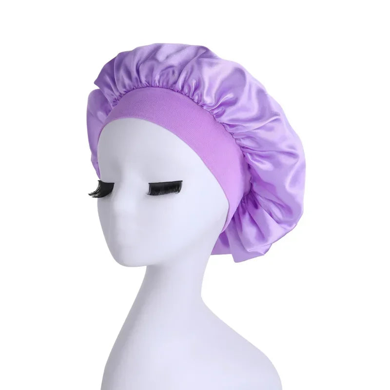 Women's Satin Solid Wide-brimmed Sleeping Hat Night Sleep Cap Hair Care Bonnet Nightcap for Women Men Unisex Cap Bonnet De Nuit Peaceful Pleasures Health and Wellness purple
