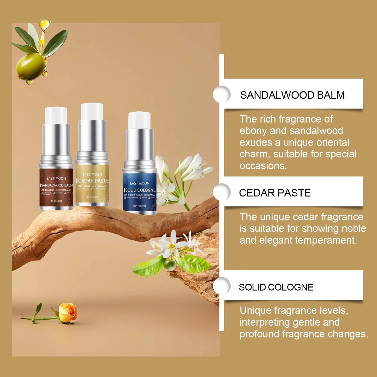 Men's Solid Perfume Stick | Alcohol-Free Woody Balm Fragrance