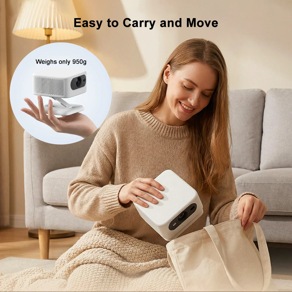 Everycom R16 Mini Projector 14000 Lumens 0.95KG Ultralight Portable Camping Home Cinema Android 12 Smart LED Beamer with Stand Peaceful Pleasures Health and Wellness